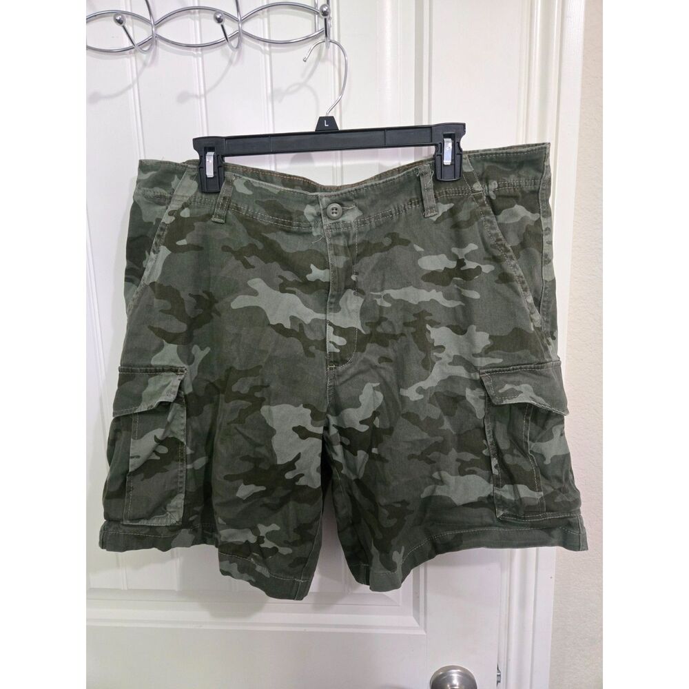 George Men’s Cargo Shorts Green Camo Size 40 Stretch Cotton Utility Pockets